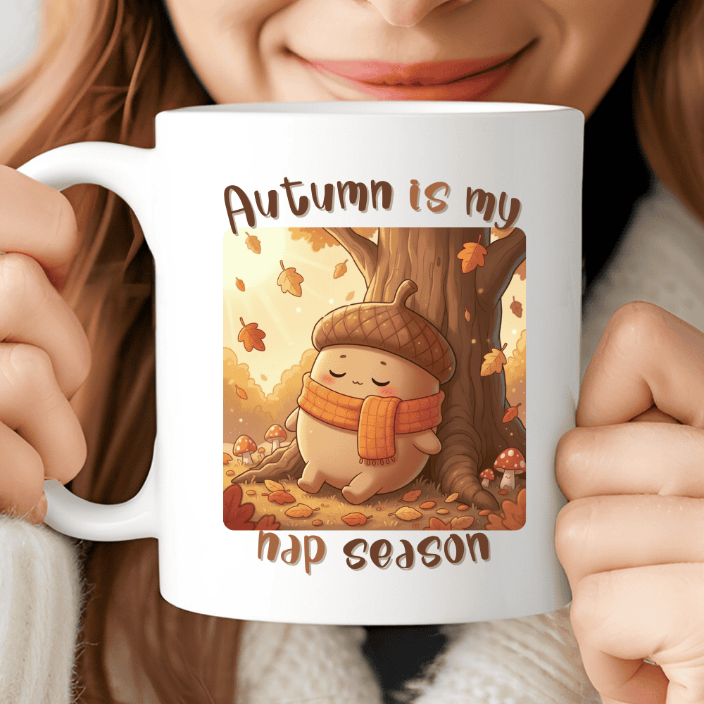 Autumn Is My Nap Season Mug, Cute Acorn Mug for Relaxing Autumn Days