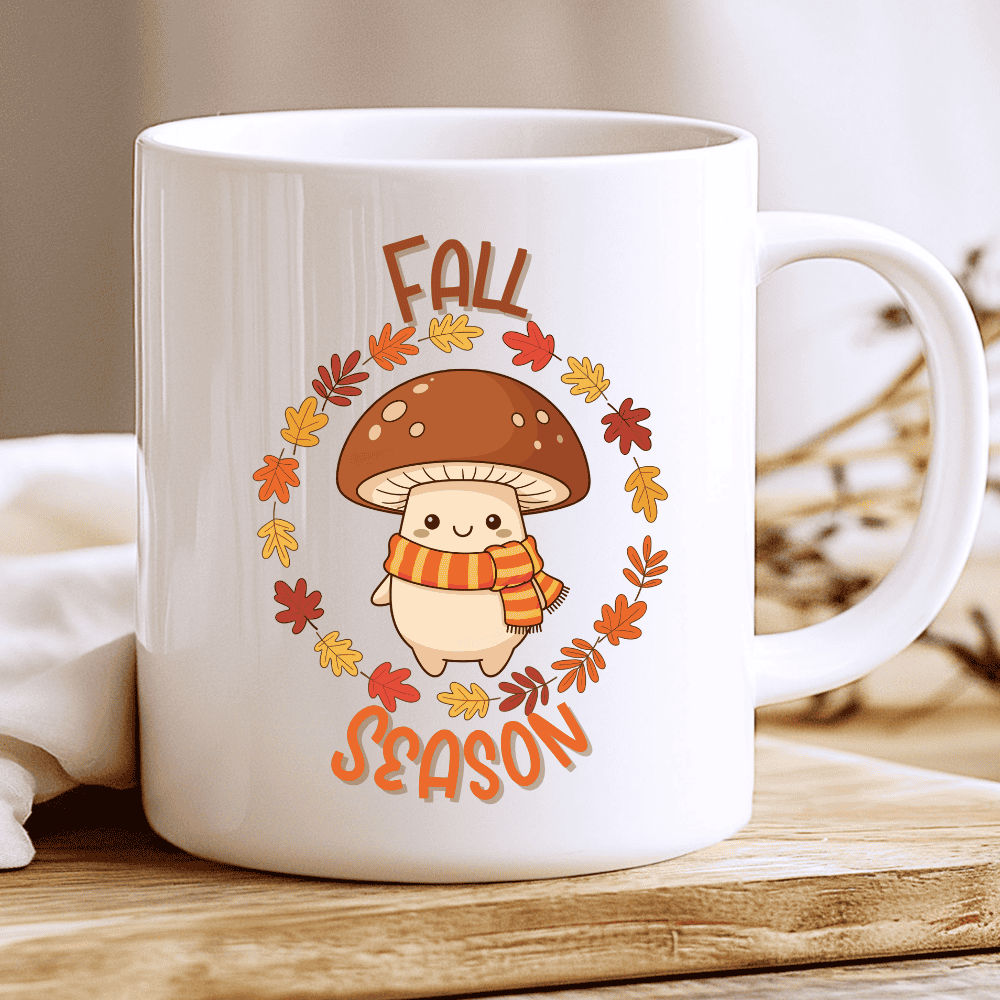 Autumn Mushroom Mug, Cozy Coffee Cup with Smiling Mushroom - Image 2