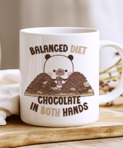 Balanced Diet Chocolate Panda Mug - Bubu Panda Kawaii Coffee Cup - Funny Chocolate Lover Gift - Aesthetic Bubu Dudu Mug - 11oz Ceramic