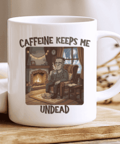 Caffeine Keeps Me Undead Mug, Cozy Frankenstein Coffee Cup for Halloween 2