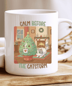 Calm before the catstorm Mug, Cute Christmas Cat Coffee Cup 2