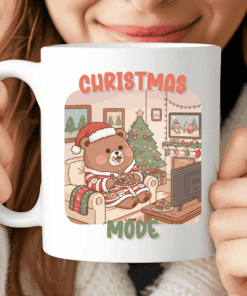 Christmas Mode Mug, Cute Cozy Bear Christmas Coffee Cup