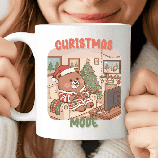 Christmas Mode Mug, Cute Cozy Bear Christmas Coffee Cup