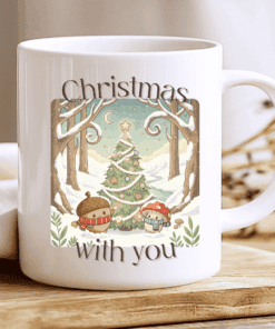 Alternative view of Christmas With You Mug, Cozy Coffee Cup with Acorn and Mushroom Couple