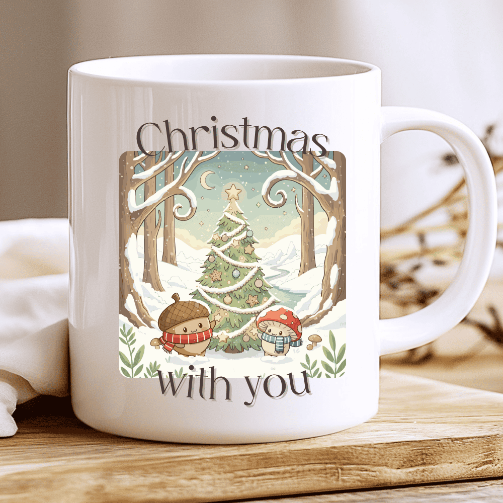 Christmas With You Mug, Cozy Coffee Cup with Acorn and Mushroom Couple 2