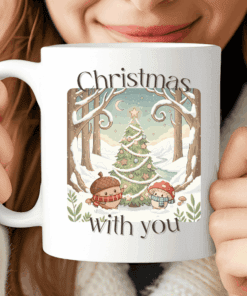 Christmas With You Mug, Cozy Coffee Cup with Acorn and Mushroom Couple