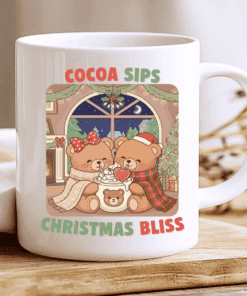 Cocoa Sips Christmas Bliss Mug, Cute Teddy Bear Holiday Coffee Cup 2
