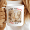 fee and Books Mug, Cozy Cat Reading by the Fireplace 3