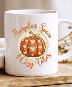 Cozy Vibes Mug, Fall Coffee Cup with Pumpkin and Quote 2