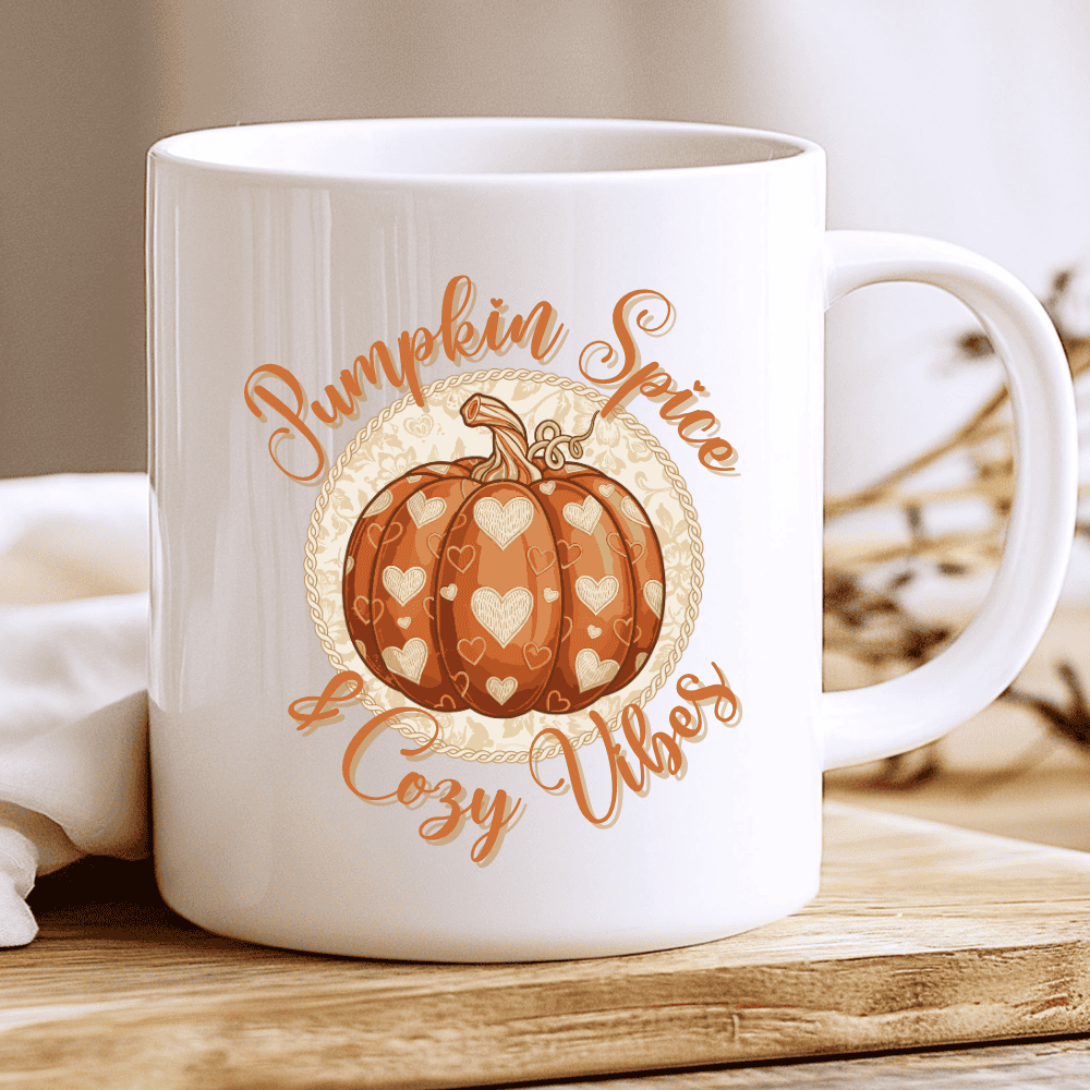 Cozy Vibes Mug, Fall Coffee Cup with Pumpkin and Quote 2