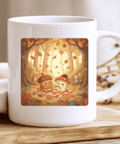 Cute Fall Mug, Kawaii Woodland Coffee Cup with Acorn and Mushroom 2