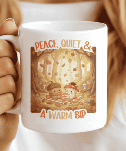 Cute Fall Mug, Kawaii Woodland Coffee Cup with Acorn and Mushroom 3