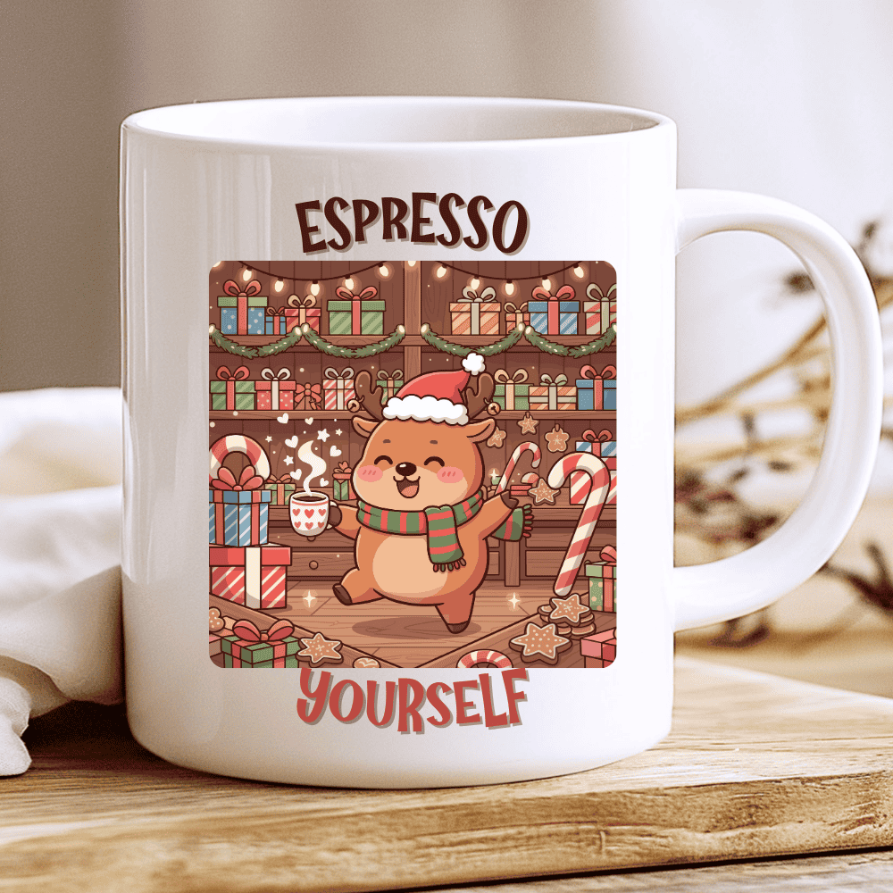 Espresso Yourself Rudolph Mug, Cute Christmas Reindeer Coffee Cup 2
