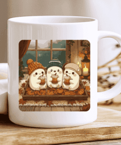 Ghost Mug, Cute Halloween Coffee Cup with Pumpkins and Hot Chocolate, 11 oz 2