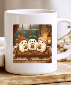 Ghost Mug, Cute Halloween Coffee Cup with Pumpkins and Hot Chocolate 2
