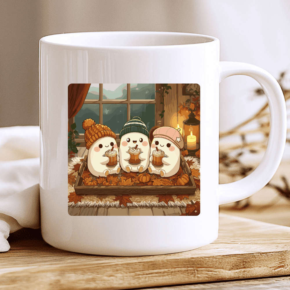 Ghost Mug, Cute Halloween Coffee Cup with Pumpkins and Hot Chocolate 2