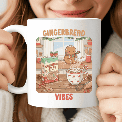 Gingerbread Vibes Mug, Cute Christmas Coffee Cup