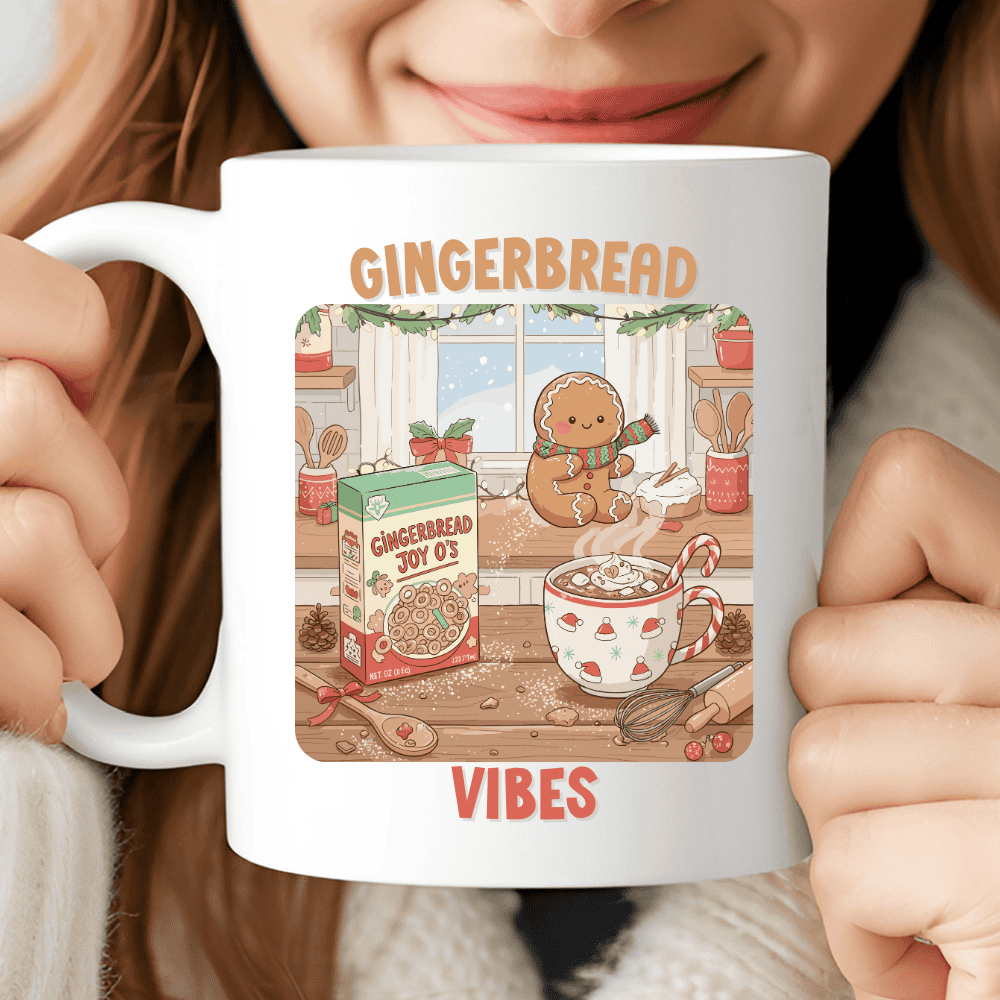 Gingerbread Vibes Mug, Cute Christmas Coffee Cup
