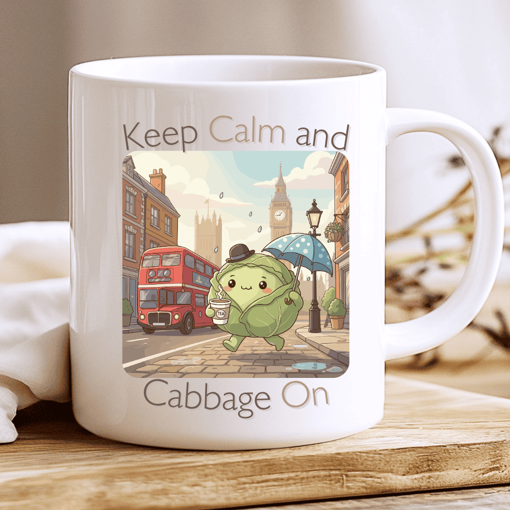 Keep Calm and Cabbage On Mug, Cute Kawaii London Tea Cup 2