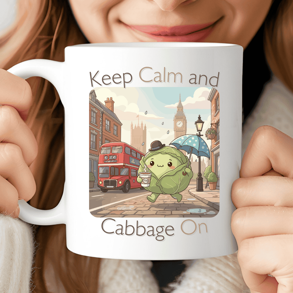 Keep Calm and Cabbage On Mug, Cute Kawaii London Tea Cup
