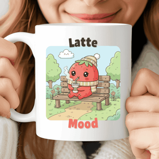 Latte Mood Mug, Cute Strawberry Kawaii Coffee Cup