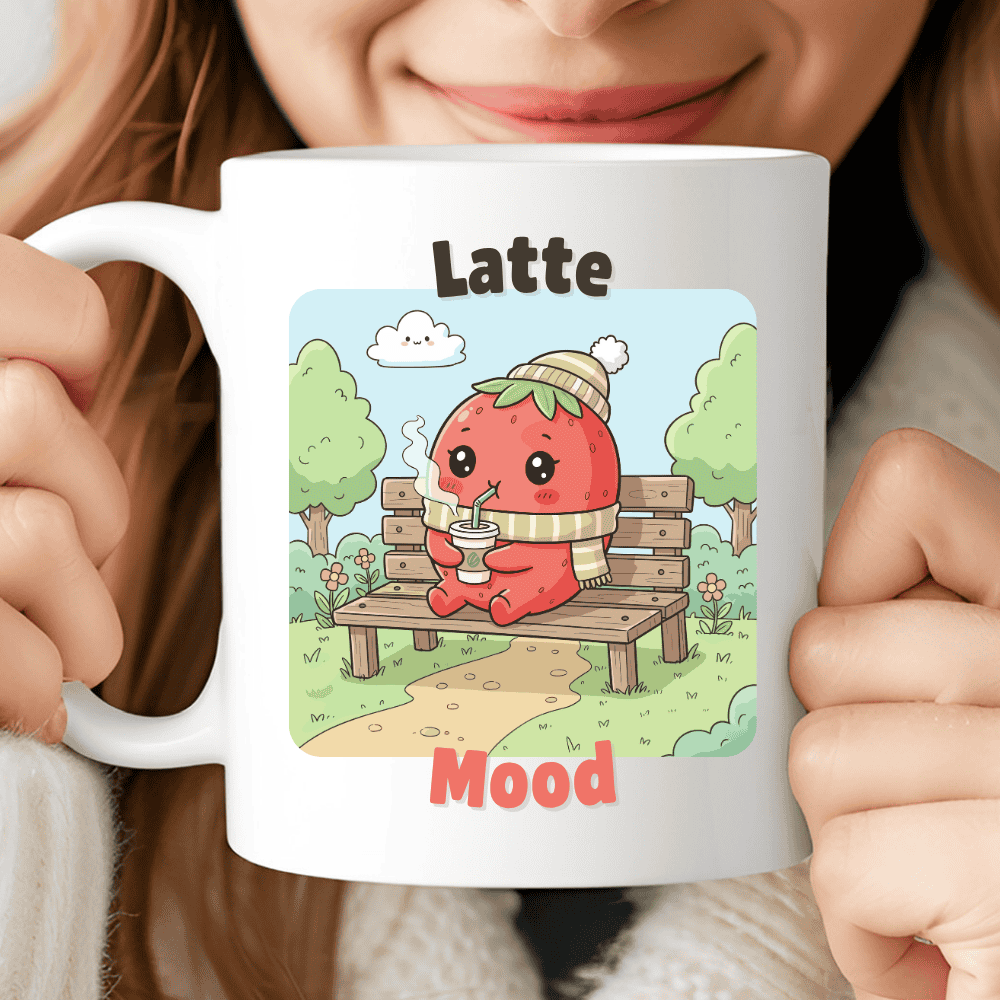 Latte Mood Mug, Cute Strawberry Kawaii Coffee Cup