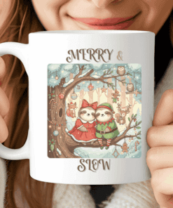 Merry & Slow Mug, Cute Christmas Sloth Coffee Cup