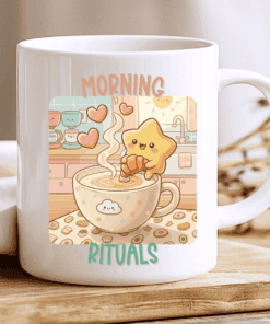 Morning Rituals Mug, Cute Kawaii Star Coffee Cup 2