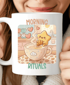 Morning Rituals Mug, Cute Kawaii Star Coffee Cup
