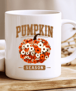 Pumpkin Season Mug, Autumn Coffee Cup with Floral Pumpkin Design 2
