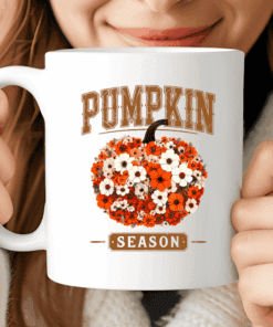Pumpkin Season Mug, Autumn Coffee Cup with Floral Pumpkin Design