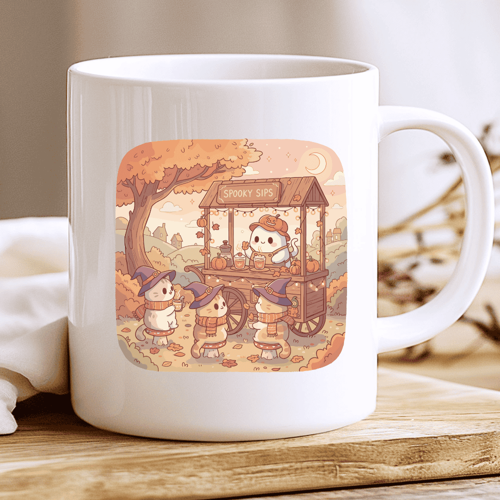 Pumpkin Spice Mug, Cozy Halloween Coffee Cup with Ghost and Cats 2