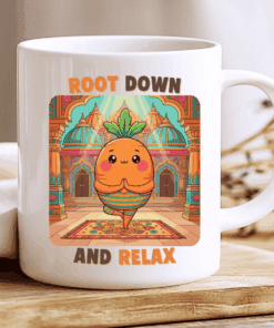 Root Down and Relax Mug, Cute Kawaii Yoga Carrot Cup for Cozy Moments 2