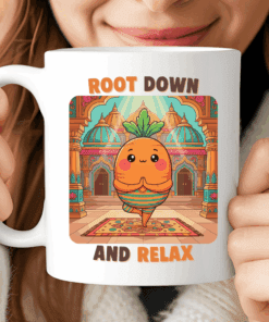 Root Down and Relax Mug, Cute Kawaii Yoga Carrot Cup for Cozy Moments