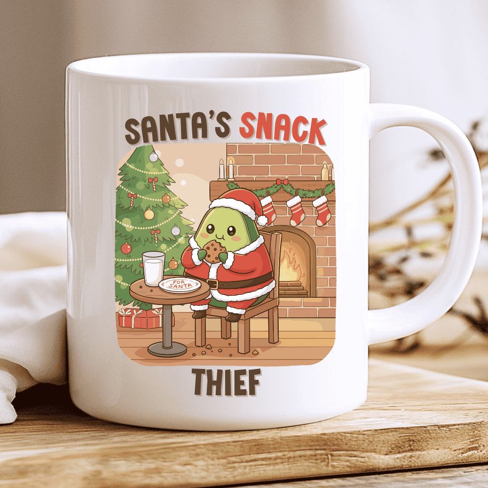 Santa’s Snack Thief Mug, Cute Christmas Avocado Coffee Cup 2