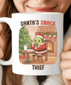 Santa’s Snack Thief Mug, Cute Christmas Avocado Coffee Cup