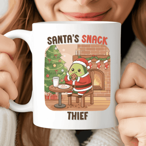Santa’s Snack Thief Mug, Cute Christmas Avocado Coffee Cup