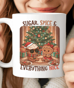 Sugar, Spice & Everything Nice Mug, Cute Gingerbread Christmas Coffee Cup
