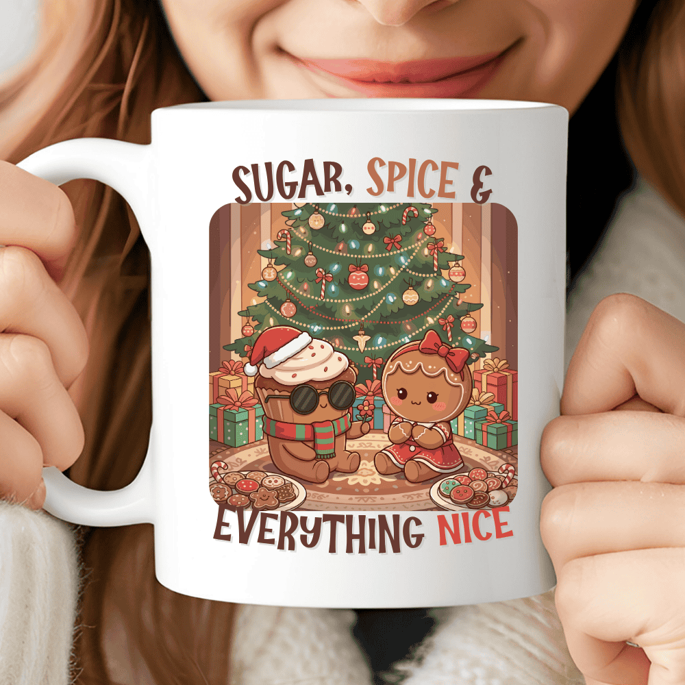 Sugar, Spice & Everything Nice Mug, Cute Gingerbread Christmas Coffee Cup