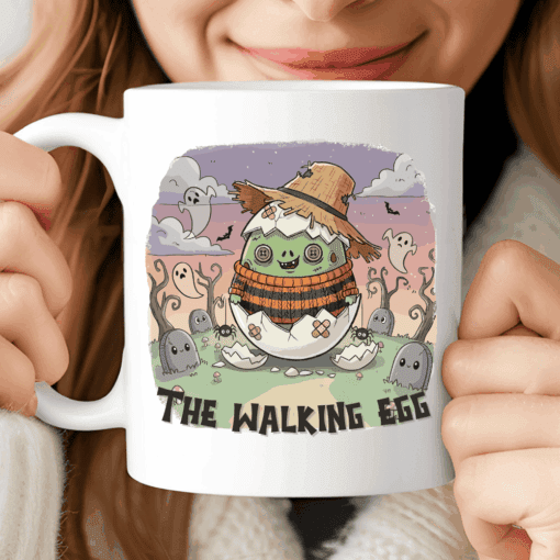 The Walking Egg Mug, Funny Halloween Coffee Cup with Cute Zombie Egg