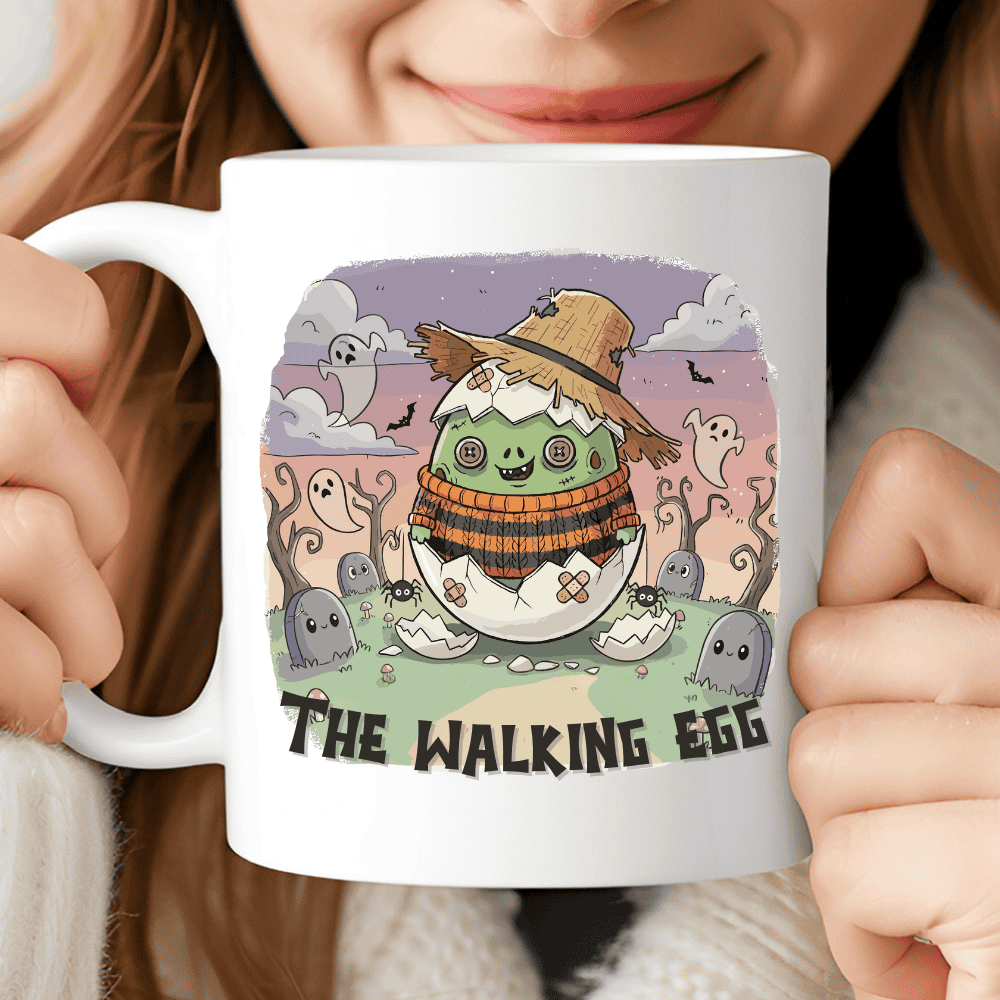 The Walking Egg Mug, Funny Halloween Coffee Cup with Cute Zombie Egg