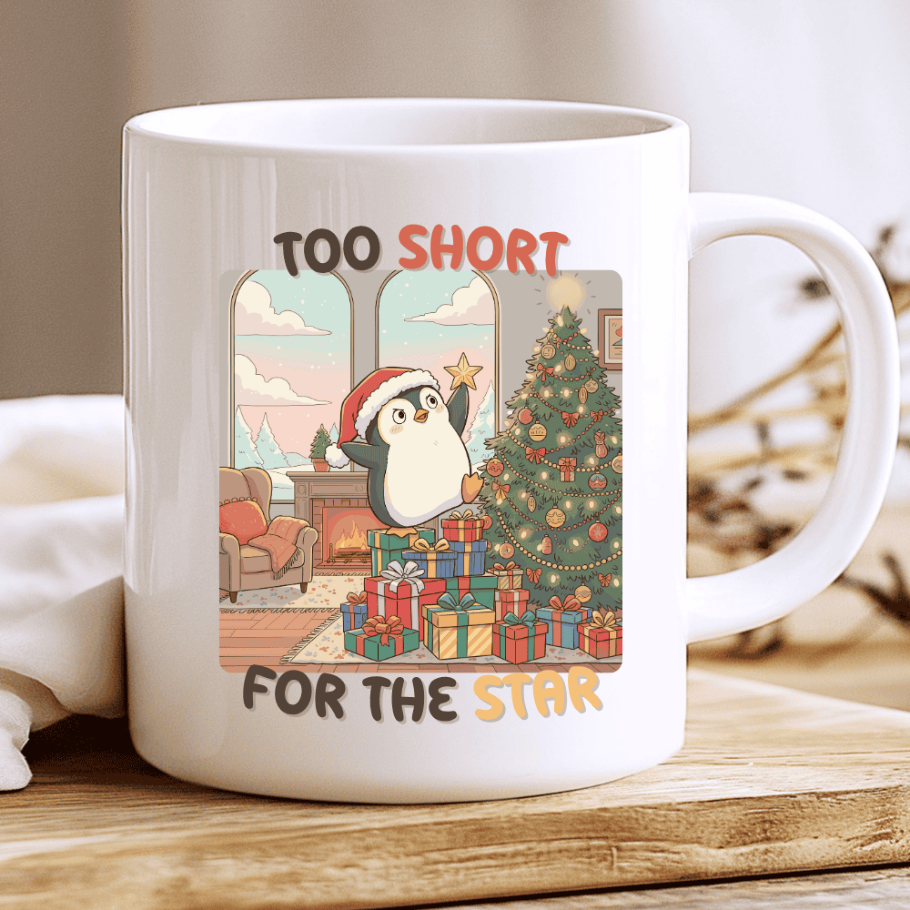 Too Short for the Star Mug, Cute Christmas Penguin Coffee Cup 2