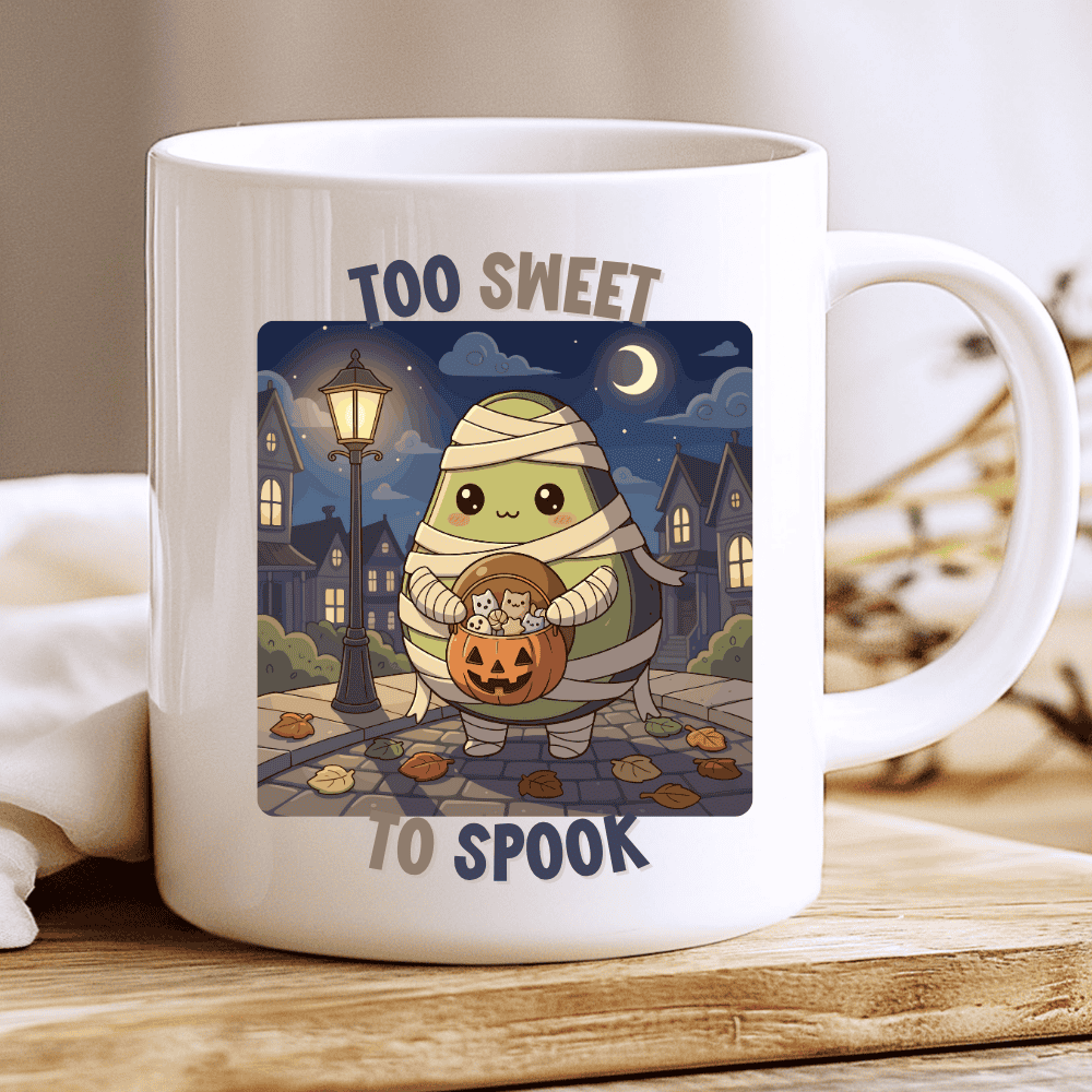 Too Sweet To Spook Mug Cute Halloween Avocado with Pumpkin Candy Bucket 2