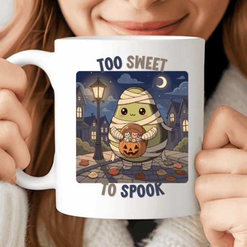 Too Sweet To Spook Mug Cute Halloween Avocado with Pumpkin Candy Bucket