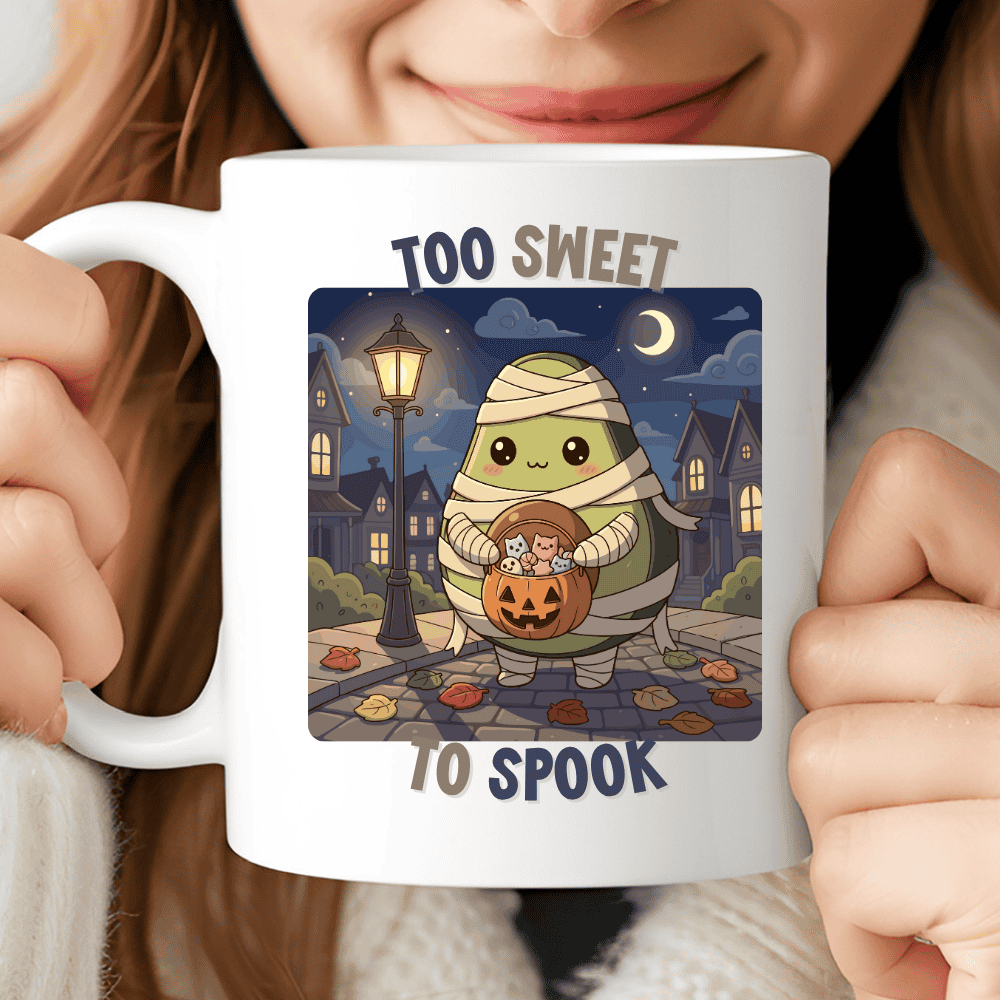 Too Sweet To Spook Mug Cute Halloween Avocado with Pumpkin Candy Bucket
