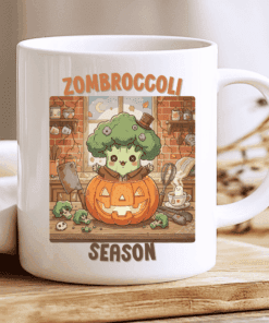 Zombroccoli Season Mug, Cute Halloween Broccoli Coffee Cup 2