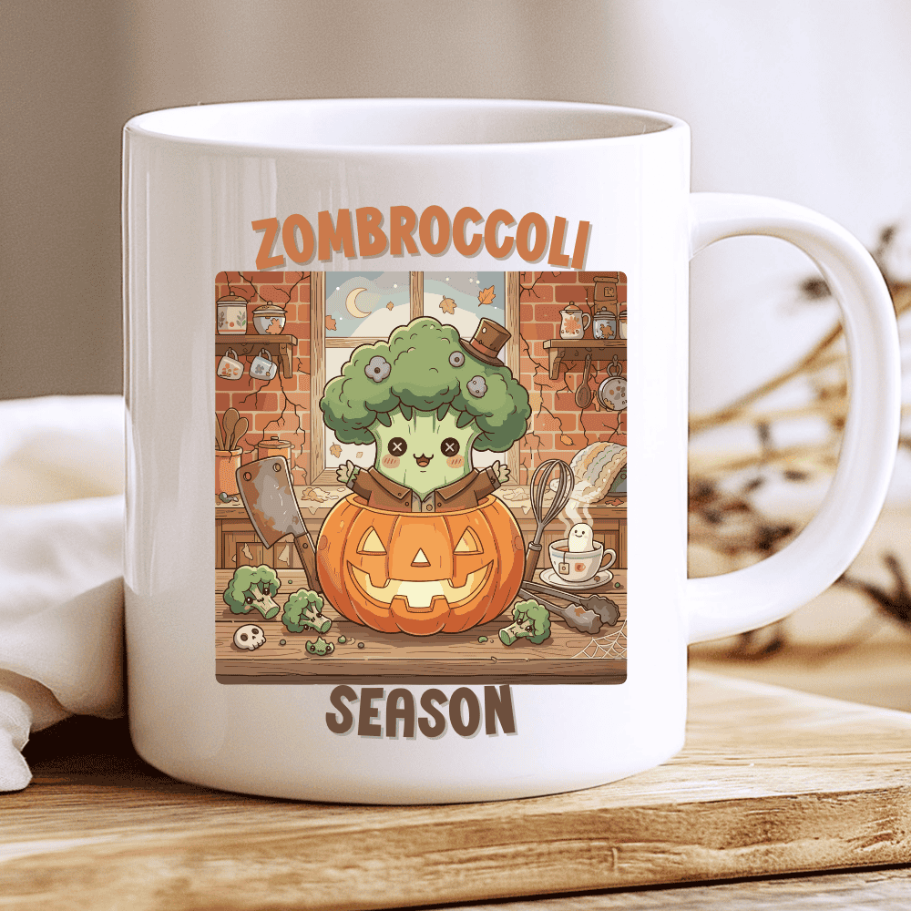 Zombroccoli Season Mug, Cute Halloween Broccoli Coffee Cup 2