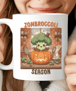 Zombroccoli Season Mug, Cute Halloween Broccoli Coffee Cup