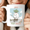Just Keep Rollin’ Mug, Cute Kawaii Radish on Bicycle Cup