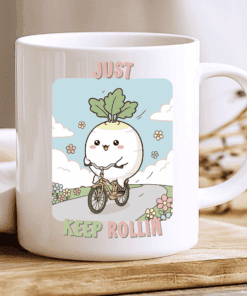 Just Keep Rollin’ Mug, Cute Kawaii Radish on Bicycle Cup 2